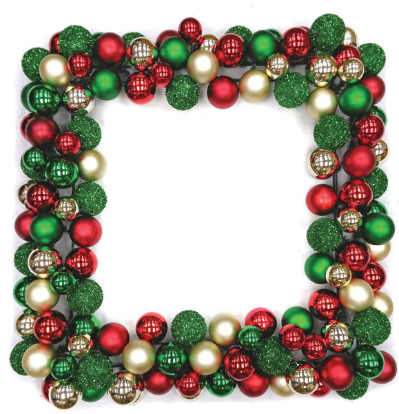 A-152358 36 In. Ball Square Wreath, Red, Green & Gold