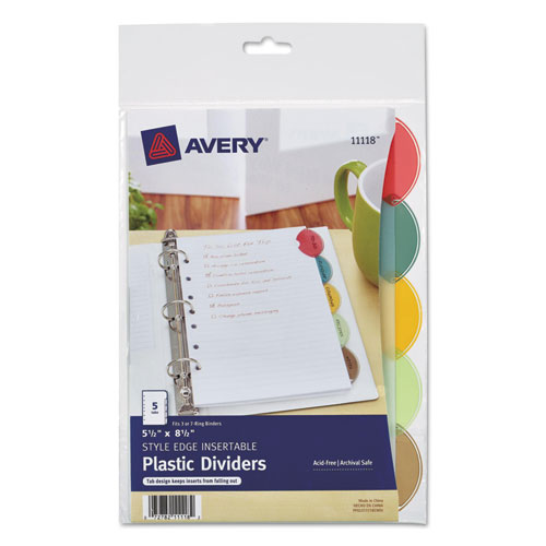Avery-dennison 11118 Insertable Style Edge Tab Plastic Dividers, 5-tab
