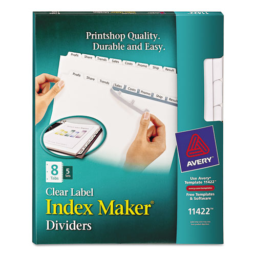 Avery-dennison 11422 Print & Apply Clear Label Dividers With White Tabs, Copiers, 8-tab