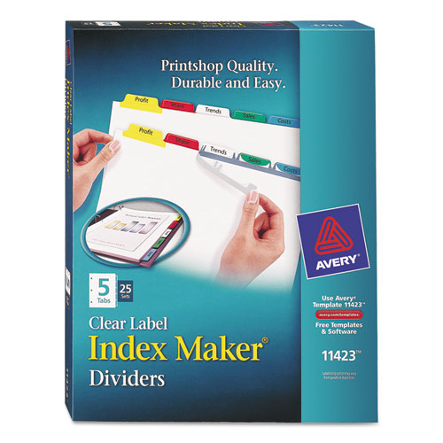Avery-dennison 11423 Print & Apply Clear Label Dividers With Color Tabs, 5-tab