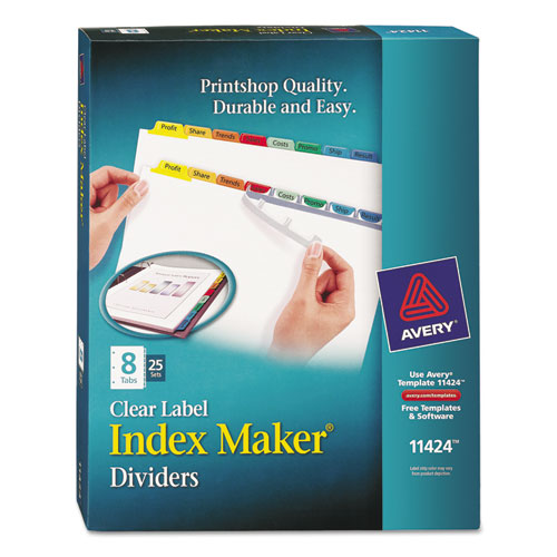 Avery-dennison 11424 Print & Apply Clear Label Dividers With Color Tabs, 8-tab