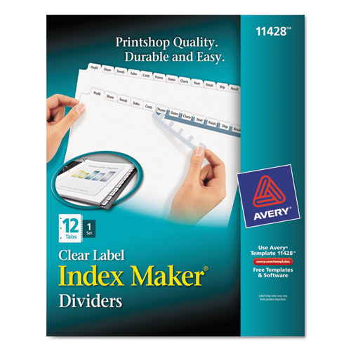 Avery-dennison 11428 Index Maker Print & Apply Clear Label Dividers With White Tabs, 12-tab