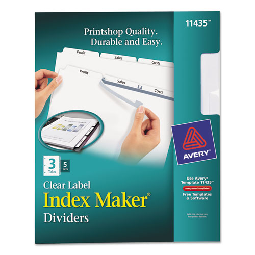 Avery-dennison 11435 Print & Apply Clear Label Dividers With White Tabs, 3-tab