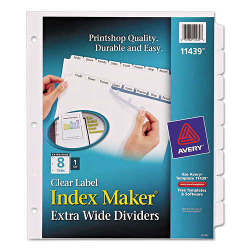 Avery-dennison 11439 Print & Apply Clear Label Dividers With White Tabs, 8-tab