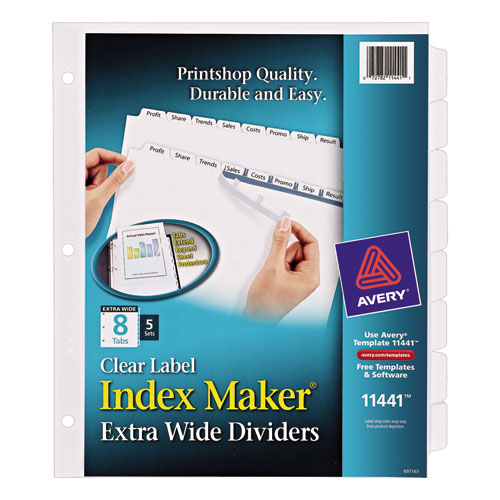Avery-dennison 11441 Print & Apply Clear Label Dividers With White Tabs, 8-tab