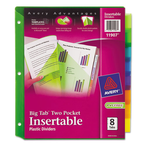Avery-dennison 11907 Insertable Big Tab Plastic Dividers With Double Pockets, 8-tab
