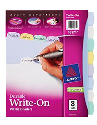 Avery-dennison 16171 Write & Erase Big Tab Plastic Dividers, 8-tab Set