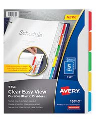 Avery-dennison 16740 Clear View Plastic Dividers With Sheet Protector, 5-tab, Letter