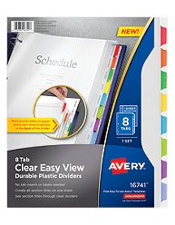 Avery-dennison 16741 Clear View Plastic Dividers With Sheet Protector, 8-tab Letter