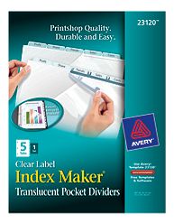 Avery-dennison 23120 Index Maker Print & Apply Clear Label Plastic Dividers, 5-tab Letter