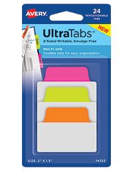 Avery-dennison 74753 Ultra Tabs Repositionable Tabs, Green, Orange & Pink - 2 X 1.5 In.
