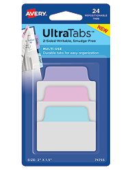 Avery-dennison 74755 Ultra Tabs Repositionable Tabs, Pastel - 2 X 1.5 In.