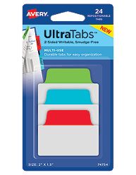 Ultra Tabs Repositionable Tabs, Blue, Green & Red - 2 X 1.5 In.