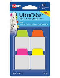 Ultra Tabs Repositionable Tabs, Green, Pink, Yellow & Orange - 1 X 1.5 In.