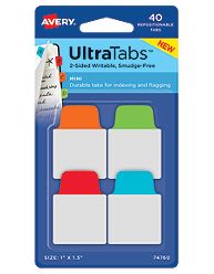 Avery-dennison 74760 Ultra Tabs Repositionable Tabs, Blue, Green, Orange & Red - 1 X 1.5 In.