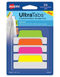 Avery-dennison 74767 Ultra Tabs Repositionable Tabs, Green, Orange, Pink & Yellow - 2.5 X 1 In.