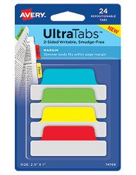 Avery-dennison 74768 Ultra Tabs Repositionable Tabs, Green, Red, Yellow & Blue - 2.5 X 1 In.