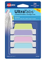 Avery-dennison 74769 Ultra Tabs Repositionable Tabs, Blue, Pink, Purple & Green - 2.5 X 1 In.