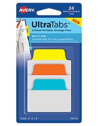 Avery-dennison 74772 Ultra Tabs Repositionable Tabs, Blue, Orange & Yellow - 2 X 1.5 In.