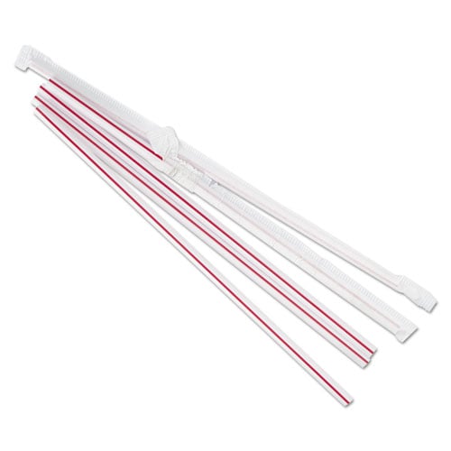 Plastic Jumbo Straws, Red With White Stripe