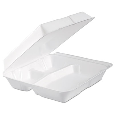 Dcc 95htpf3r Foam Hinged Lid Container, 3-compartment - White