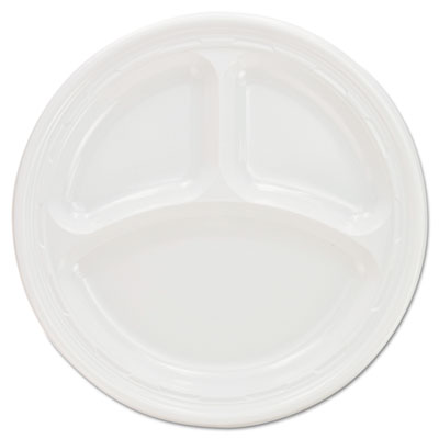 Dcc 9cpwf 9 In. Plastic Plates, White - 3 Compartments