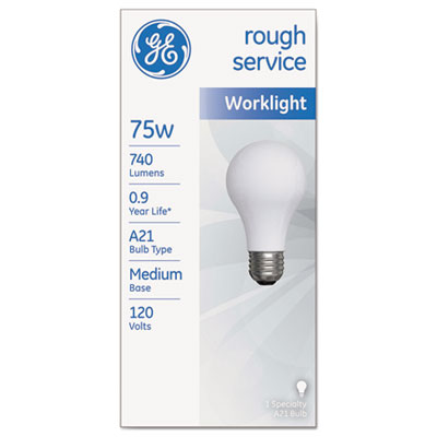 General Electric 18274 75 W Rough Service Incandescent Worklight A21 Bulb, 1230 Lm.
