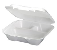 Snap-it Vented Foam Hinged Container - 3-compartment, White