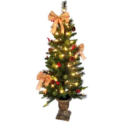 28-ycy00067s 4 Ft. Pre-lit Porch Burlap Tree With Red Edged Bows