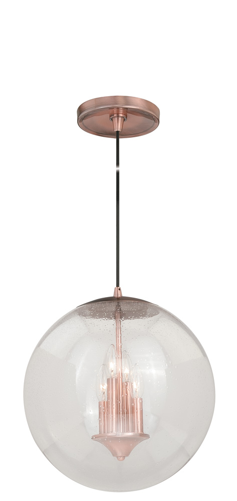 P0122 630 Series 15-3/4 In. Pendant Copper Clear Seeded Glass  Copper