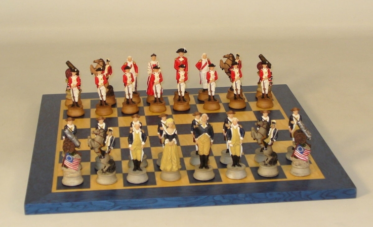 R75171-bt American Revolution On Blue & Tan Board Themed Chess Set