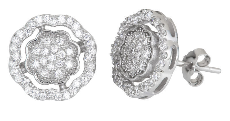 Ygi Group Sse212 Sterling Silver Fancy Micropave Stud Earrings With Cubic Zirconia