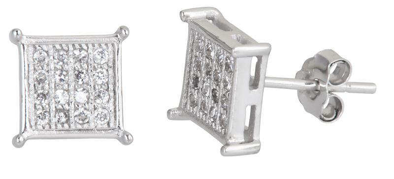 Ygi Group Sse214 Sterling Silver Square Micropave Stud Earrings With Cubic Zirconia