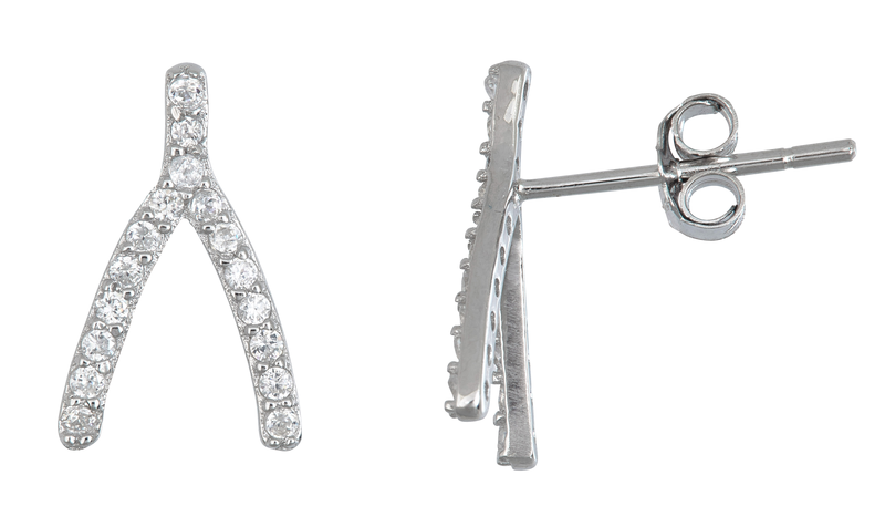 Ygi Group Sse215 Sterling Silver Wishbone Micropave Stud Earrings With Cubic Zirconia
