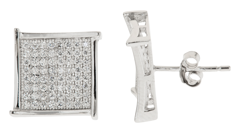 Ygi Group Sse221 Sterling Silver Square Micropave Stud Earrings With Cubic Zirconia