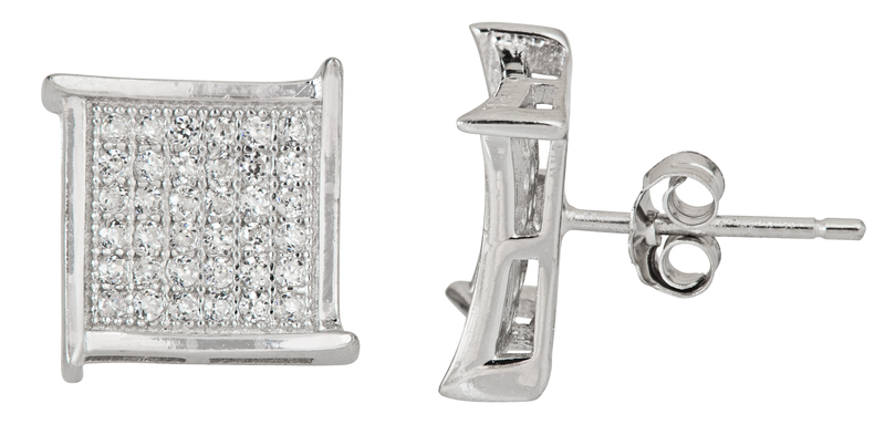 Ygi Group Sse222 Sterling Silver Square Micropave Stud Earrings With Cubic Zirconia