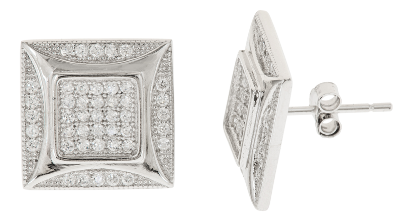 Ygi Group Sse224 Sterling Silver Square Micropave Stud Earrings With Cubic Zirconia