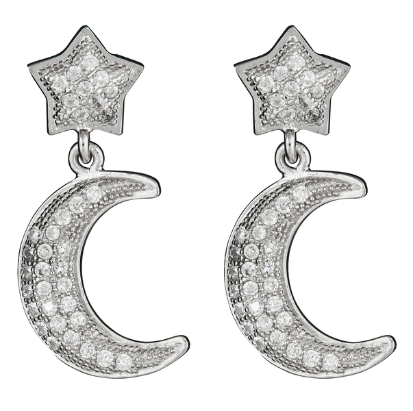 Ygi Group Sse236 Sterling Silver Moon And Star Micropave Stud Earrings With Cubic Zirconia