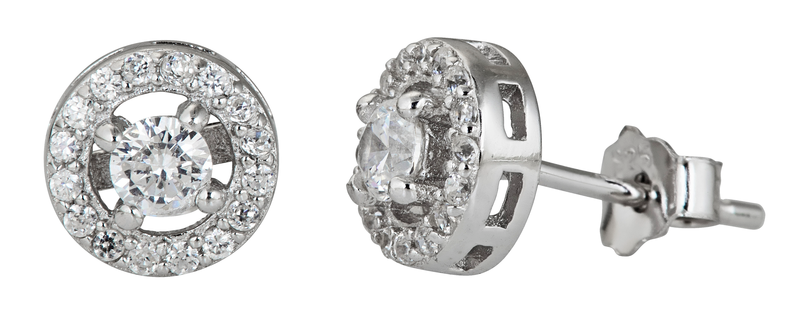 Ygi Group Sse258 Sterling Silver Halo Round Cut Micropave Stud Earrings With Cubic Zirconia