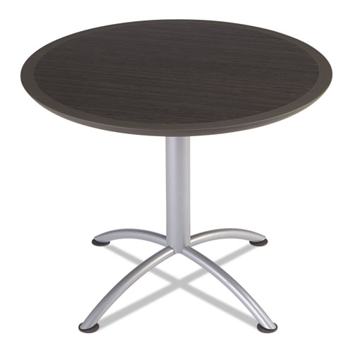 69814 Round Seated Style Iland Table, Gray Walnut & Silver
