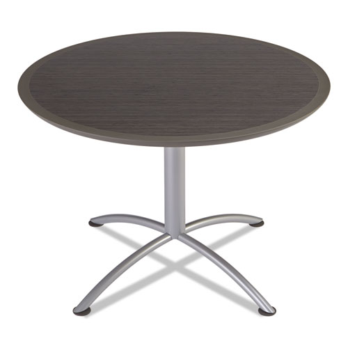 Round Seated Style Dura Edge Iland Table, Gray Walnut & Silver
