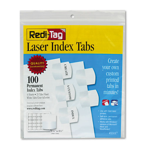 33117 1.13 In. Laser Printable Index Tabs, White