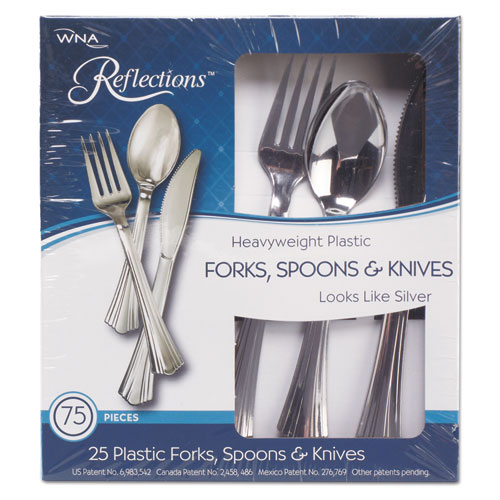 612375 Heavyweight Plastic Cutlery Combo Fork, Knife, Spoon - Silver