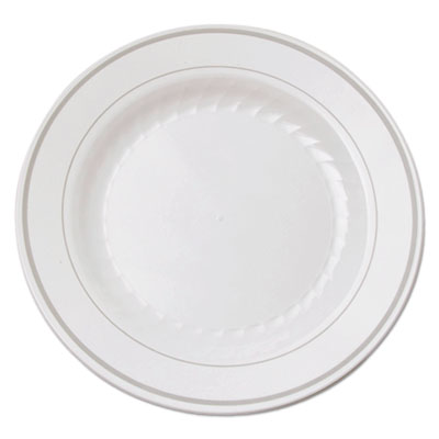 Rsm61210ws Masterpiece Plastic Plates, White With Silver Accents