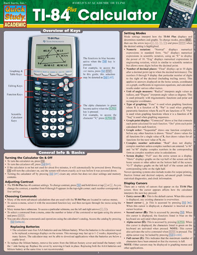 Ti 84 Plus Calculator Quickstudy Easel