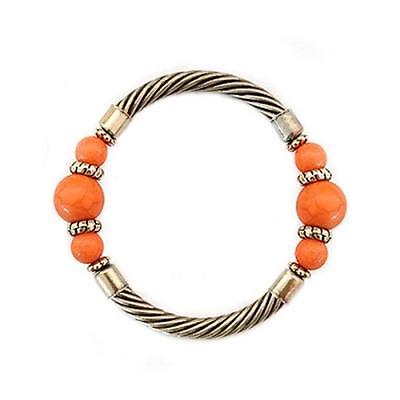 0800000000785 Coral Bead Gold Cable Stretch Bracelet