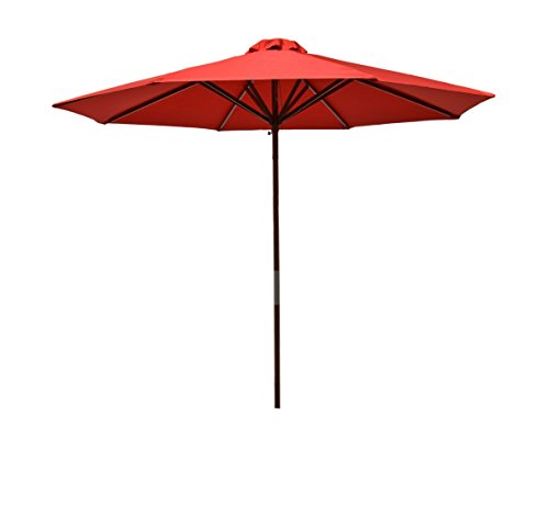Heininger Holdings 1288 9 Ft. Classic Wood Market Umbrella, Red