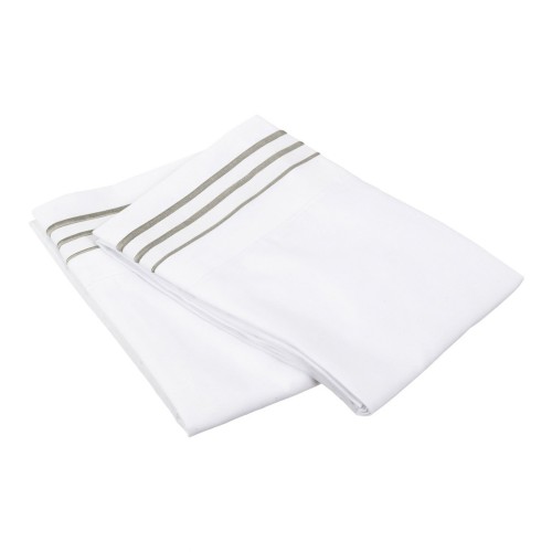 -executive 3000 Mf3000kgpc 3lwhgr Executive 3000 Series King Pillow Cases Solid, 3 Line Embroidery - White & Grey