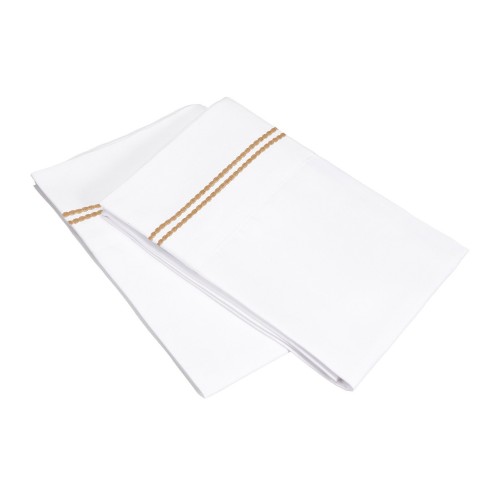 -executive 3000 Mf3000kgpc 2lwhgl Executive 3000 Series King Pillow Cases, 2 Line Embroidery - White & Gold