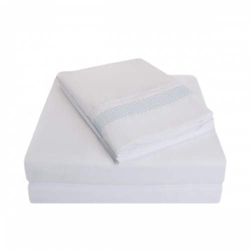 -executive 3000 Mf3000cksh Pewhlb Executive 3000 Series California King Sheet Set - Peaks Embroidery - White & Light Blue